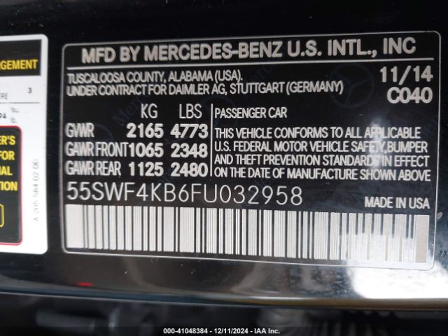 Photo 8 VIN: 55SWF4KB6FU032958 - MERCEDES-BENZ C-CLASS 