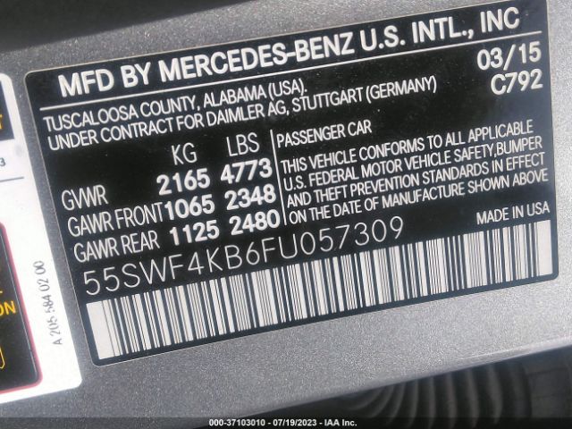 Photo 8 VIN: 55SWF4KB6FU057309 - MERCEDES-BENZ C-CLASS 