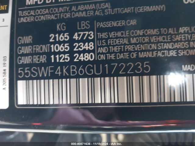 Photo 8 VIN: 55SWF4KB6GU172235 - MERCEDES-BENZ C-CLASS 