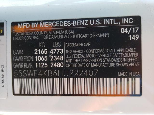 Photo 11 VIN: 55SWF4KB6HU222407 - MERCEDES-BENZ C-CLASS 