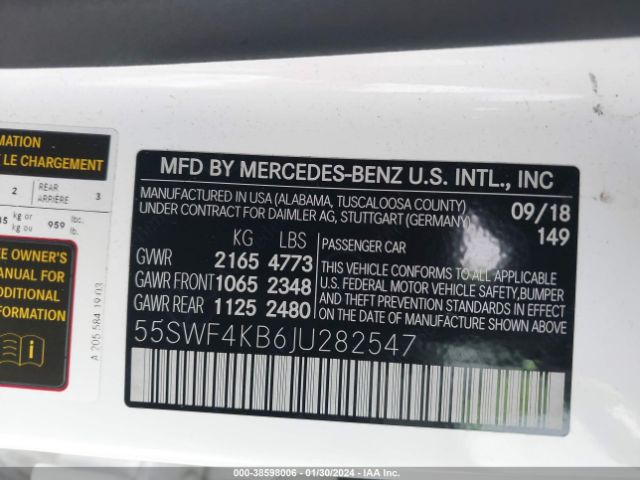 Photo 8 VIN: 55SWF4KB6JU282547 - MERCEDES-BENZ C 300 