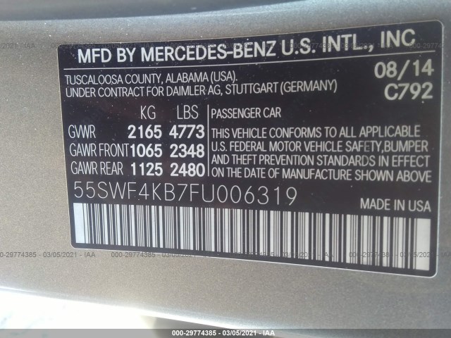 Photo 8 VIN: 55SWF4KB7FU006319 - MERCEDES-BENZ C-CLASS 