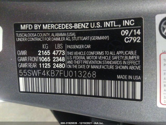 Photo 8 VIN: 55SWF4KB7FU013268 - MERCEDES-BENZ C-CLASS 