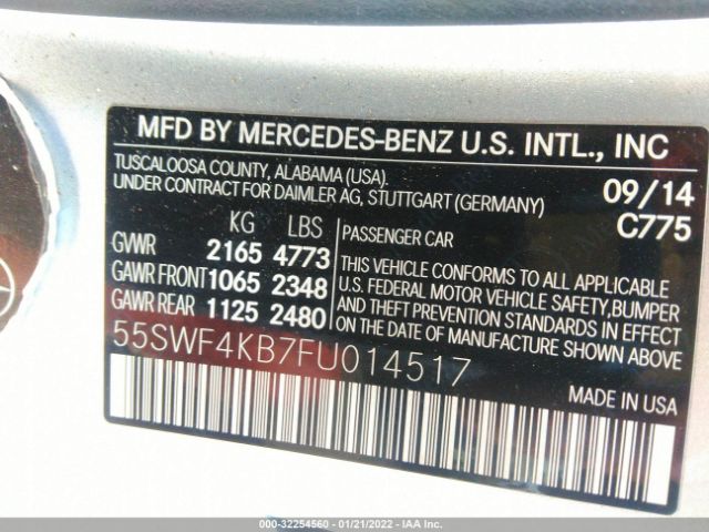 Photo 8 VIN: 55SWF4KB7FU014517 - MERCEDES-BENZ C-CLASS 