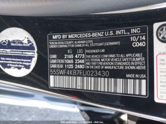 Photo 8 VIN: 55SWF4KB7FU023430 - MERCEDES-BENZ C-CLASS 