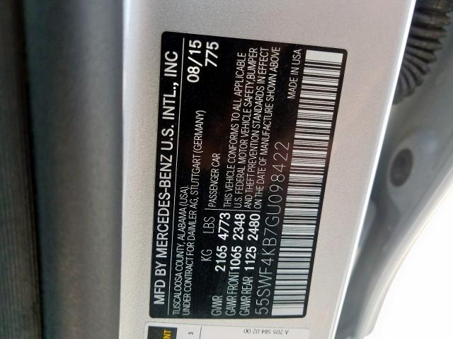 Photo 9 VIN: 55SWF4KB7GU098422 - MERCEDES-BENZ C 300 4MAT 