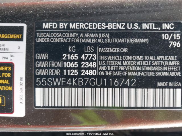 Photo 8 VIN: 55SWF4KB7GU116742 - MERCEDES-BENZ C-CLASS 