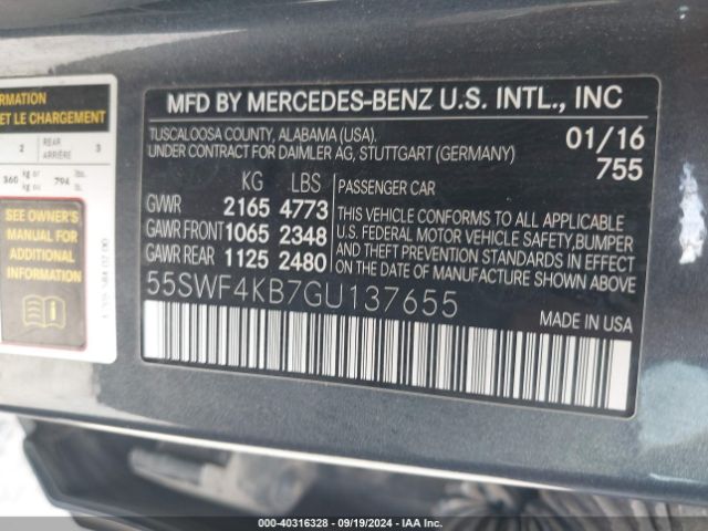 Photo 8 VIN: 55SWF4KB7GU137655 - MERCEDES-BENZ C-CLASS 