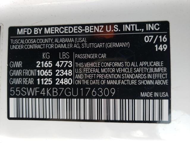 Photo 12 VIN: 55SWF4KB7GU176309 - MERCEDES-BENZ C-CLASS 