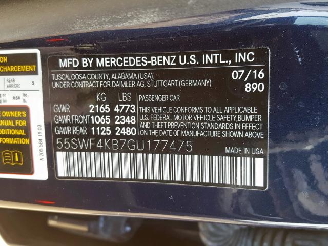 Photo 9 VIN: 55SWF4KB7GU177475 - MERCEDES-BENZ C 300 4MAT 