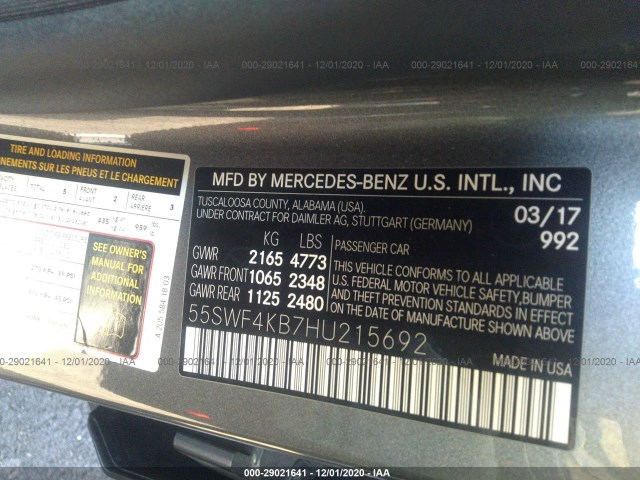 Photo 8 VIN: 55SWF4KB7HU215692 - MERCEDES-BENZ C-CLASS 