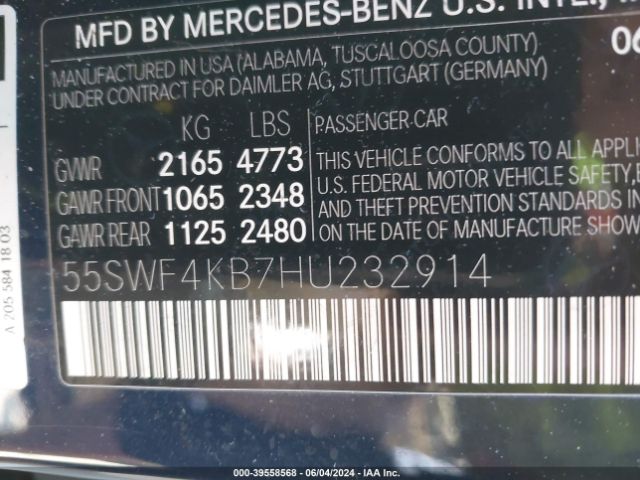 Photo 8 VIN: 55SWF4KB7HU232914 - MERCEDES-BENZ C-CLASS 