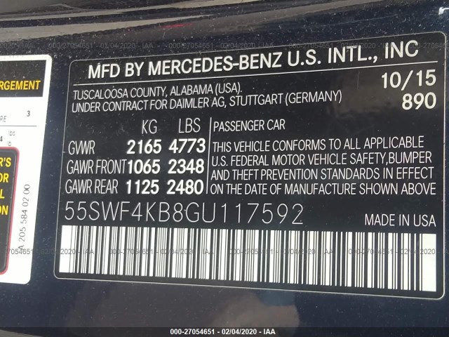 Photo 8 VIN: 55SWF4KB8GU117592 - MERCEDES-BENZ C-CLASS 