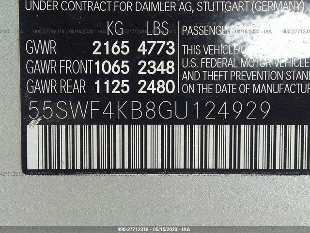 Photo 8 VIN: 55SWF4KB8GU124929 - MERCEDES-BENZ C-CLASS 