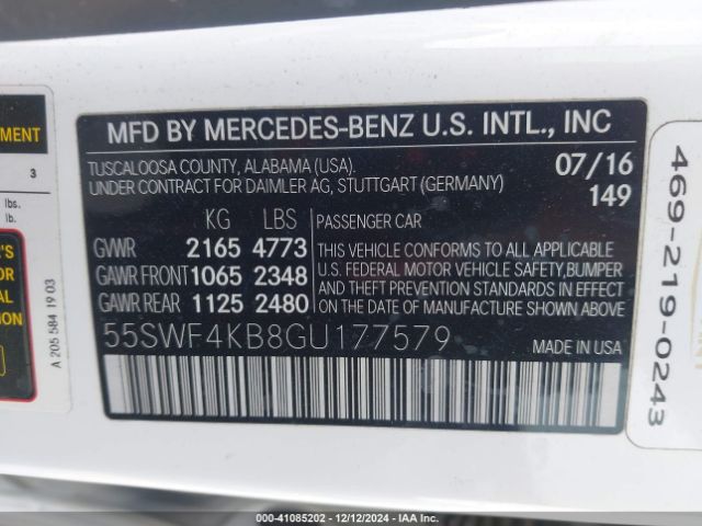 Photo 8 VIN: 55SWF4KB8GU177579 - MERCEDES-BENZ C-CLASS 