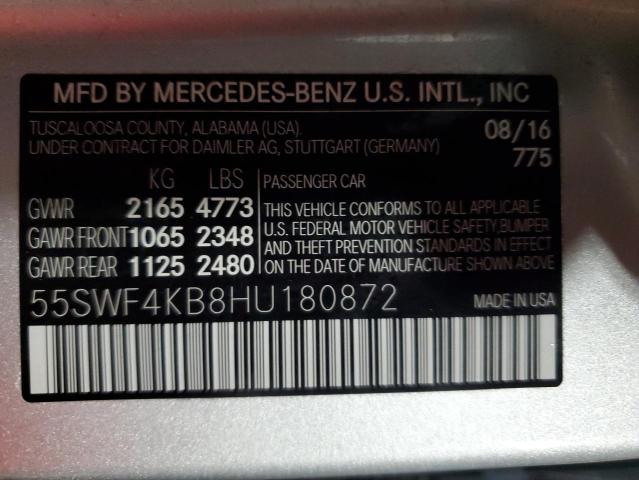 Photo 12 VIN: 55SWF4KB8HU180872 - MERCEDES-BENZ C-CLASS 