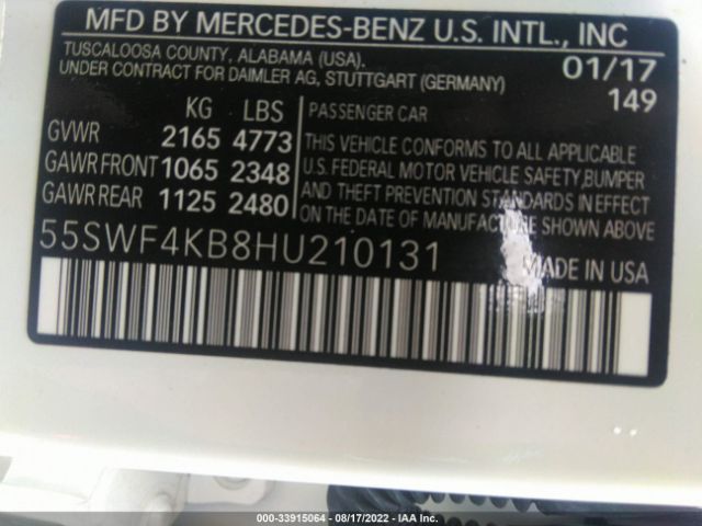 Photo 8 VIN: 55SWF4KB8HU210131 - MERCEDES-BENZ C-CLASS 