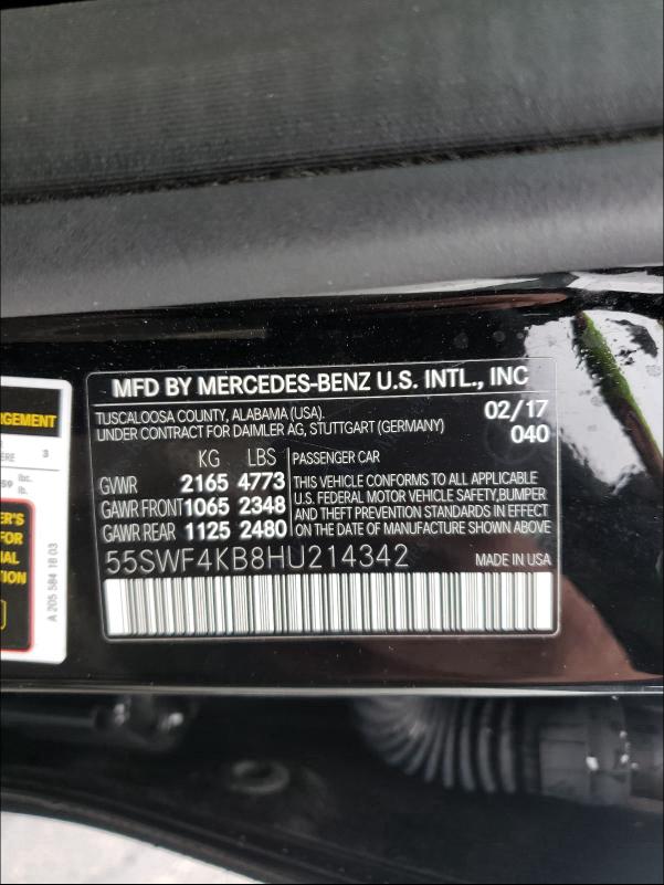 Photo 9 VIN: 55SWF4KB8HU214342 - MERCEDES-BENZ C 300 4MAT 