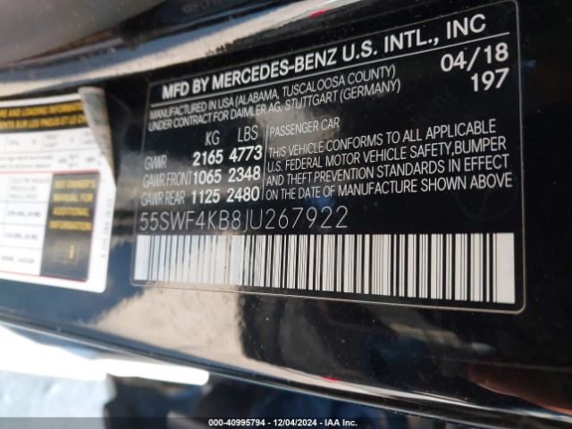 Photo 8 VIN: 55SWF4KB8JU267922 - MERCEDES-BENZ C-CLASS 