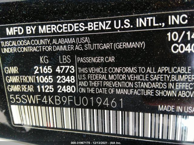 Photo 8 VIN: 55SWF4KB9FU019461 - MERCEDES-BENZ C-CLASS 