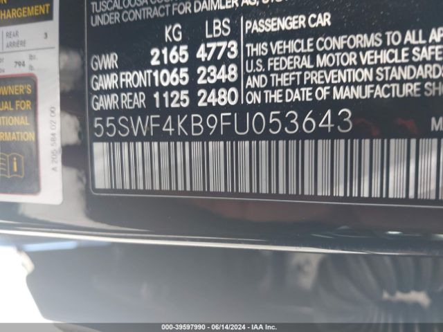 Photo 8 VIN: 55SWF4KB9FU053643 - MERCEDES-BENZ C-CLASS 