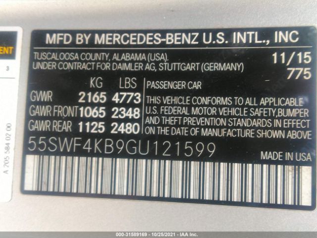 Photo 8 VIN: 55SWF4KB9GU121599 - MERCEDES-BENZ C-CLASS 