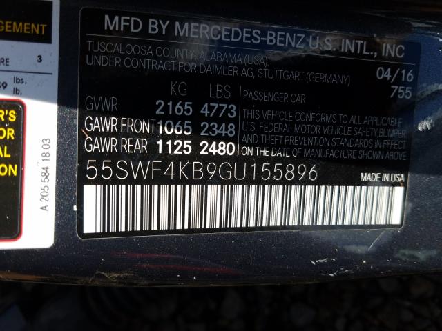 Photo 9 VIN: 55SWF4KB9GU155896 - MERCEDES-BENZ C 300 4MAT 