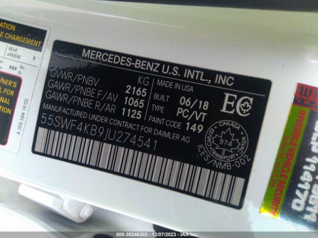 Photo 8 VIN: 55SWF4KB9JU274541 - MERCEDES-BENZ C 300 