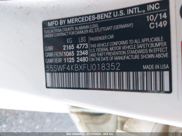 Photo 8 VIN: 55SWF4KBXFU018352 - MERCEDES-BENZ C-CLASS 