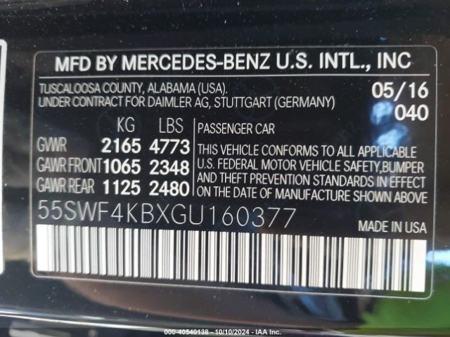 Photo 8 VIN: 55SWF4KBXGU160377 - MERCEDES-BENZ C-CLASS 