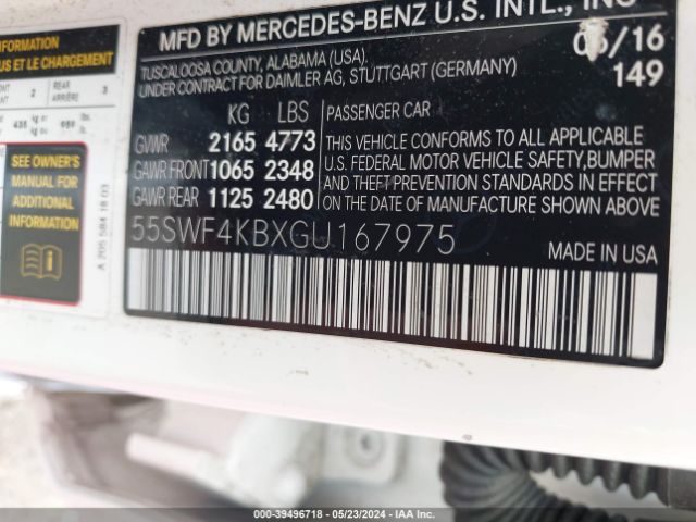 Photo 8 VIN: 55SWF4KBXGU167975 - MERCEDES-BENZ C-CLASS 