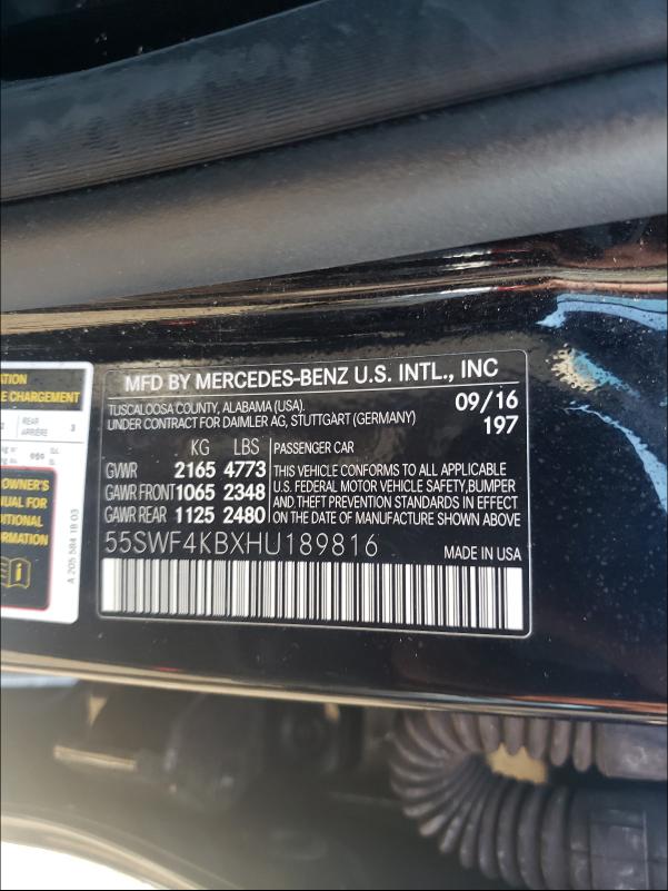 Photo 9 VIN: 55SWF4KBXHU189816 - MERCEDES-BENZ C 300 4MAT 