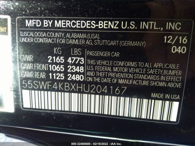 Photo 8 VIN: 55SWF4KBXHU204167 - MERCEDES-BENZ C-CLASS 