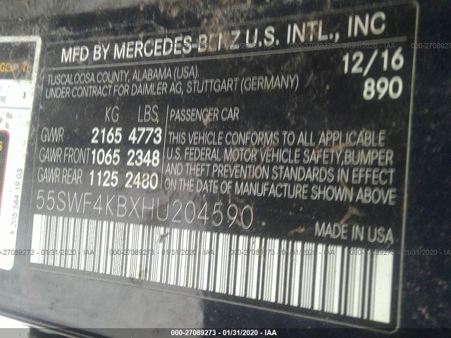 Photo 8 VIN: 55SWF4KBXHU204590 - MERCEDES-BENZ C-CLASS 