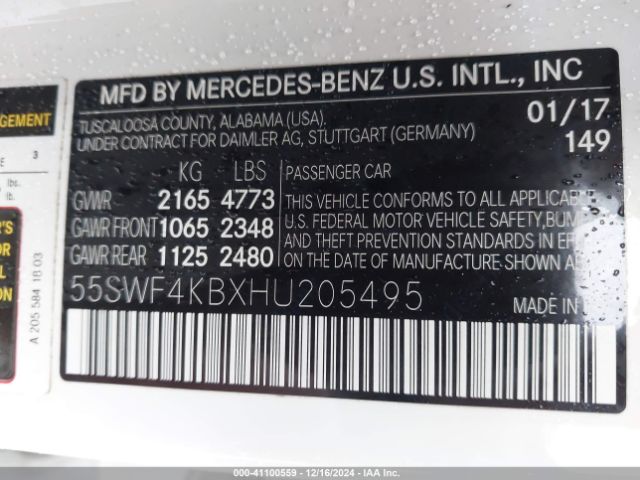 Photo 8 VIN: 55SWF4KBXHU205495 - MERCEDES-BENZ C-CLASS 