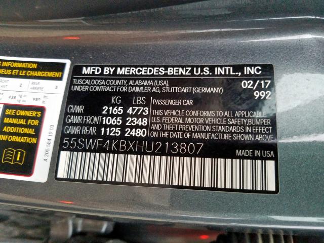 Photo 9 VIN: 55SWF4KBXHU213807 - MERCEDES-BENZ C 300 4MAT 