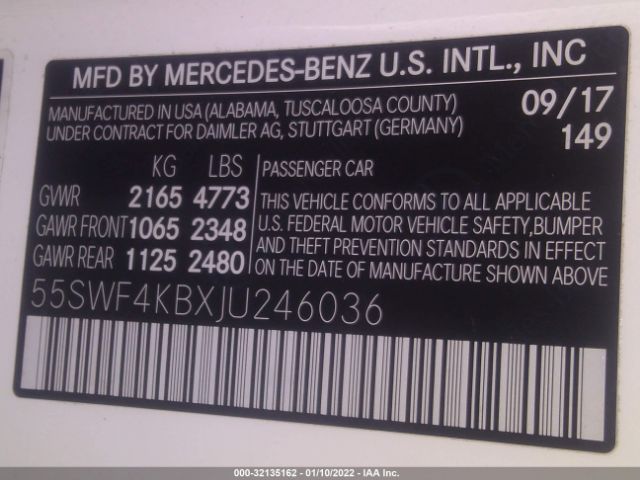 Photo 8 VIN: 55SWF4KBXJU246036 - MERCEDES-BENZ C-CLASS 