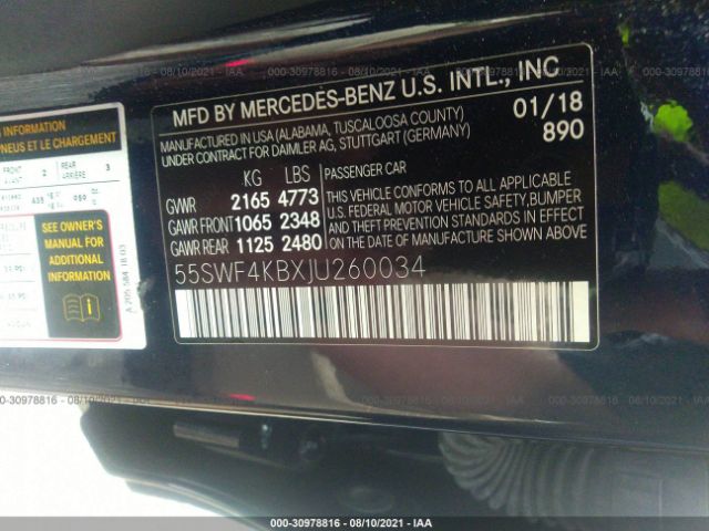 Photo 8 VIN: 55SWF4KBXJU260034 - MERCEDES-BENZ C-CLASS 