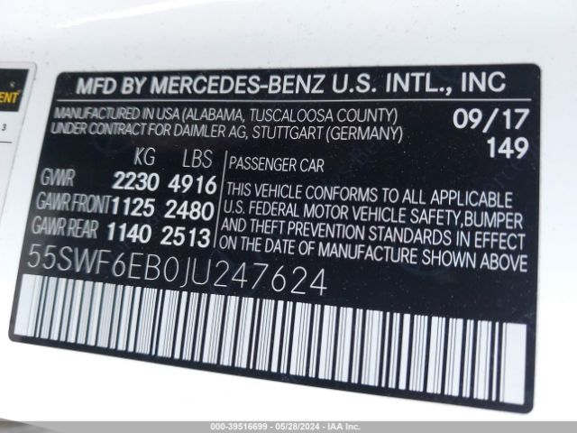 Photo 8 VIN: 55SWF6EB0JU247624 - MERCEDES-BENZ C-CLASS 