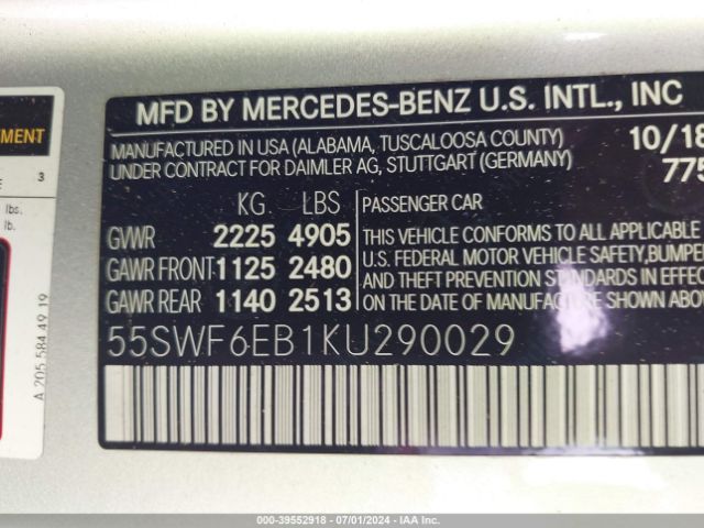 Photo 8 VIN: 55SWF6EB1KU290029 - MERCEDES-BENZ C-CLASS 