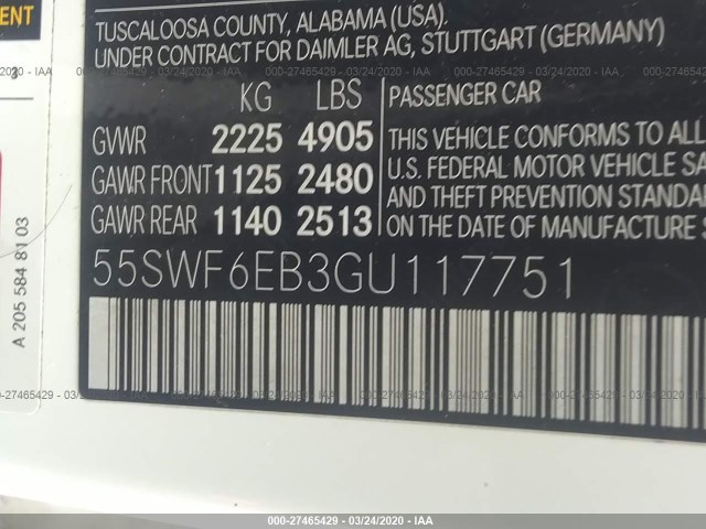 Photo 8 VIN: 55SWF6EB3GU117751 - MERCEDES-BENZ C-CLASS 