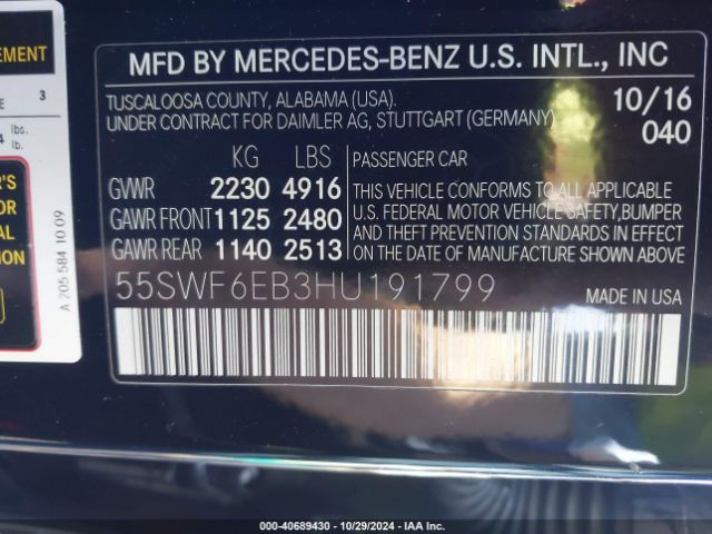 Photo 8 VIN: 55SWF6EB3HU191799 - MERCEDES-BENZ C-CLASS 