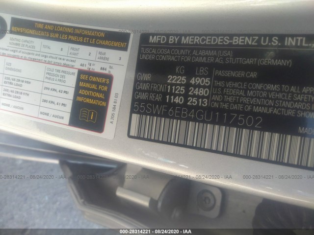 Photo 8 VIN: 55SWF6EB4GU117502 - MERCEDES-BENZ C-CLASS 