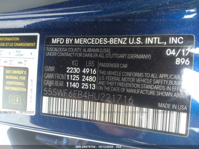 Photo 8 VIN: 55SWF6EB4HU221716 - MERCEDES-BENZ C-CLASS 