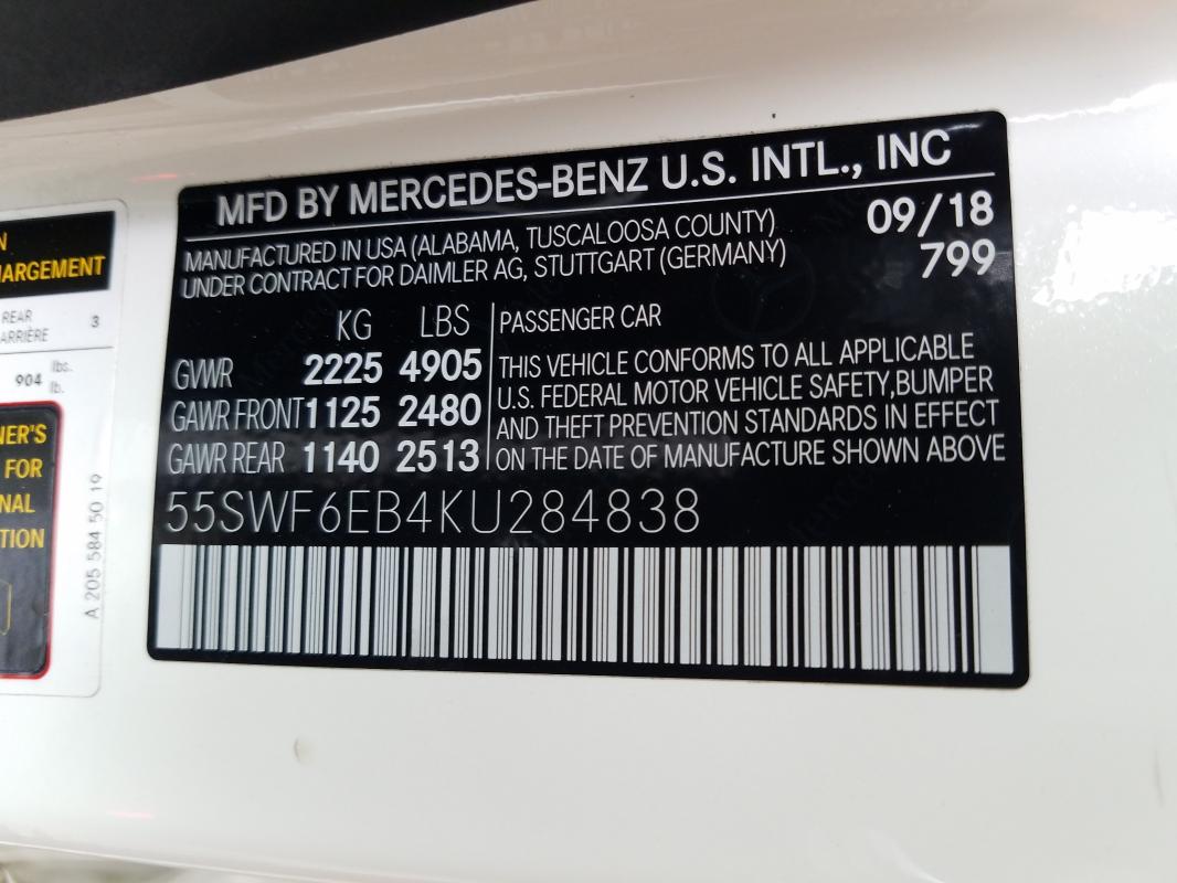 Photo 9 VIN: 55SWF6EB4KU284838 - MERCEDES-BENZ C 43 AMG 