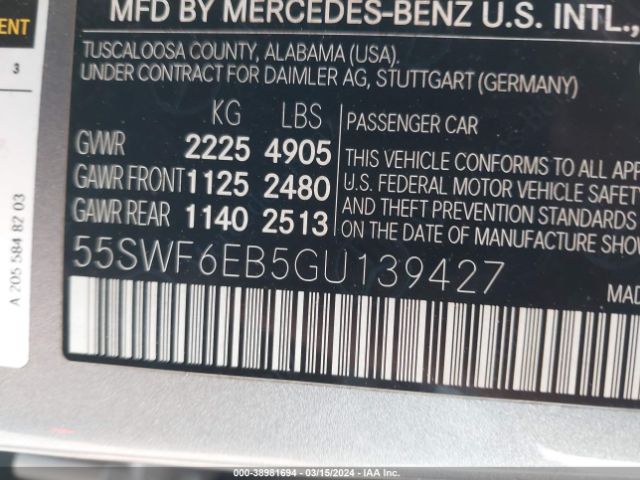 Photo 8 VIN: 55SWF6EB5GU139427 - MERCEDES-BENZ C 450 AMG 