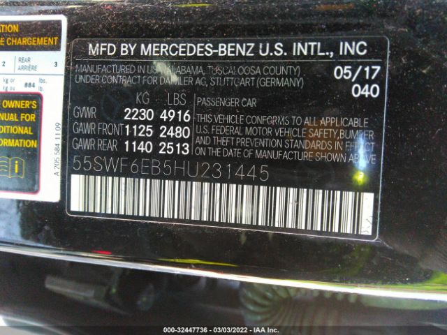 Photo 8 VIN: 55SWF6EB5HU231445 - MERCEDES-BENZ C-CLASS 