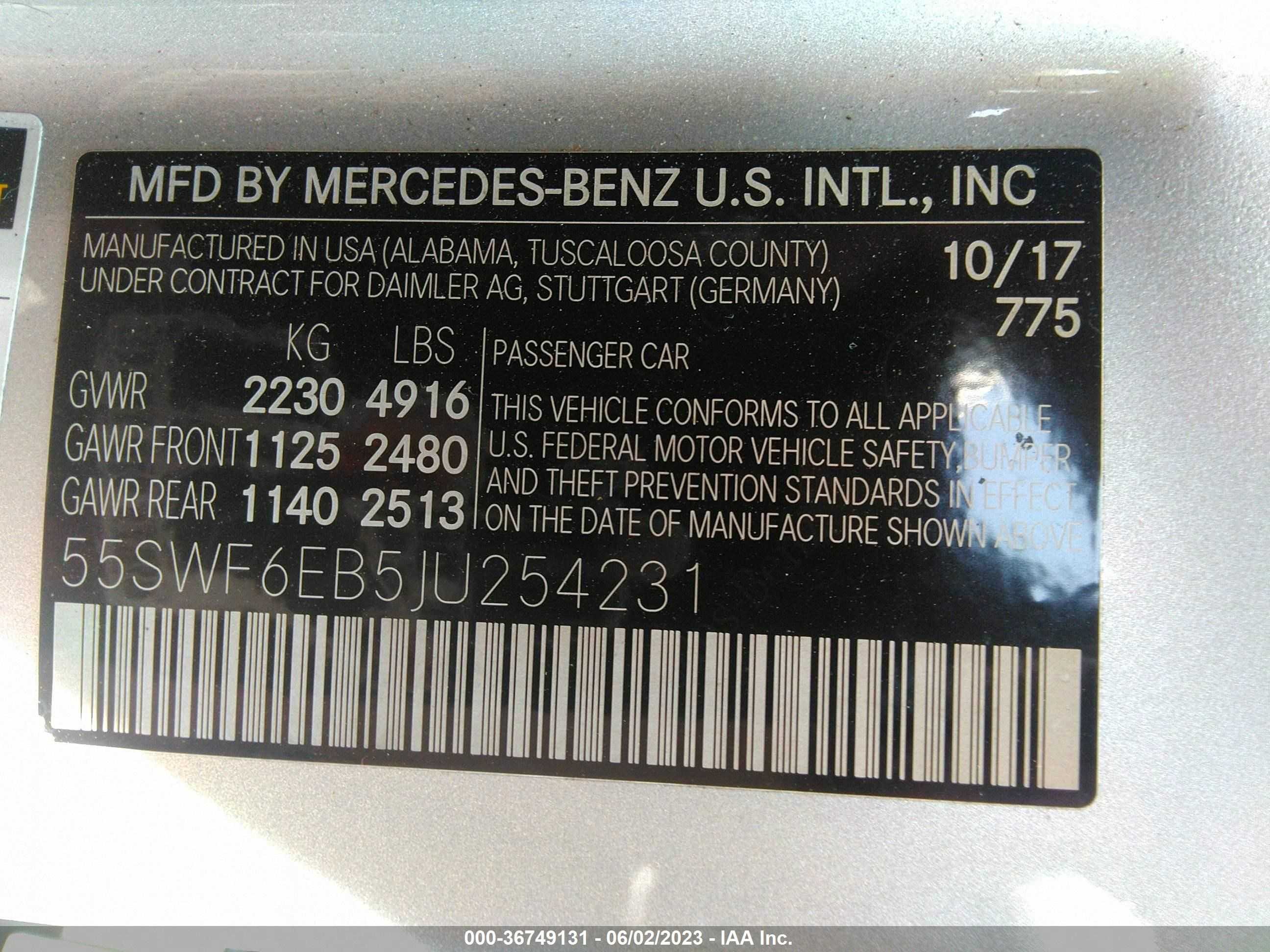 Photo 8 VIN: 55SWF6EB5JU254231 - MERCEDES-BENZ C-KLASSE 