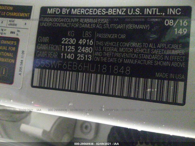 Photo 8 VIN: 55SWF6EB6HU181848 - MERCEDES-BENZ C-CLASS 