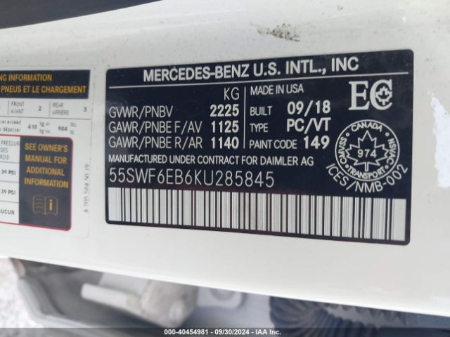 Photo 8 VIN: 55SWF6EB6KU285845 - MERCEDES-BENZ C-CLASS 